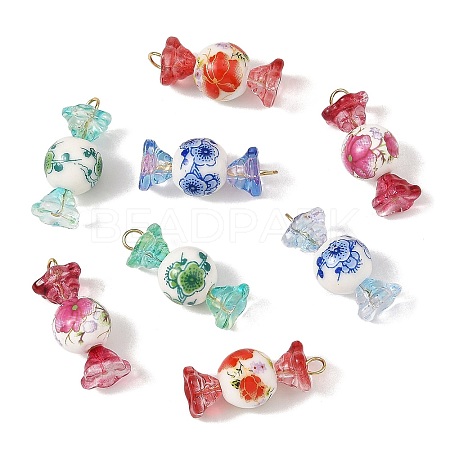 Electroplate Glass & Handmade Porcelain & 304 Stainless Steel Pendants PALLOY-JF05987-1