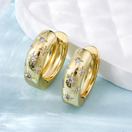 Clear Cubic Zirconia Star Hoop Earrings EJEW-C022-06G-1