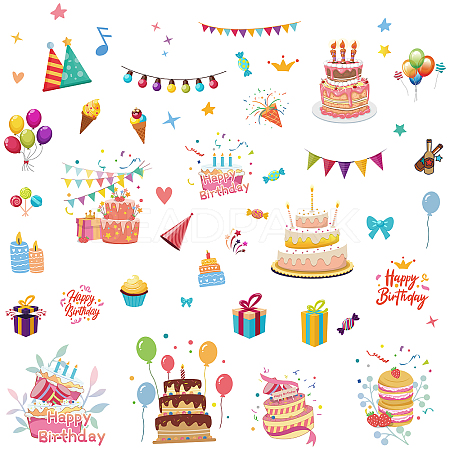 8 Sheets 8 Styles Birthday Cake PVC Waterproof Wall Stickers DIY-WH0345-082-1