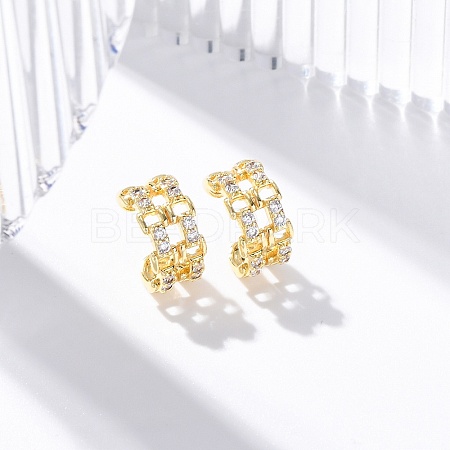 Rack Plating Brass Micro Pave Clear Cubic Zirconia Cuff Earrings EJEW-H147-10G-1