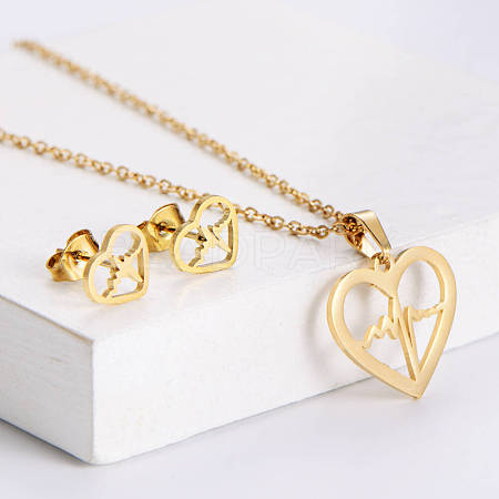 201 Stainless Steel Pendant Necklace & Stud Earring Sets FS-WGB816B-27-1