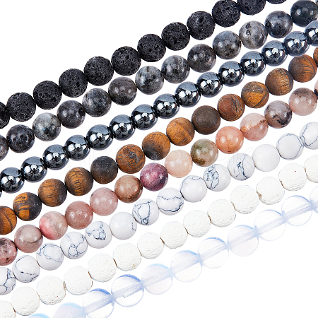 8 Strands 8 Style Natural & Synthetic Gemstone Beads Strands G-OC0002-09-1