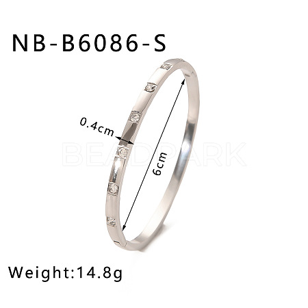 304 Stainless Steel Pave Cubic Zirconia Bangles FS-WG09E60-30-1