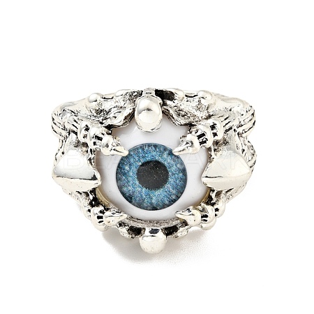 Evil Eye Resin Open Cuff Ring RJEW-D118-01AS-01-1