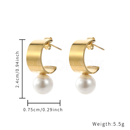 Stainless Steel with Imitation Pearl Gold Plated Earrings JZ8355-2-1