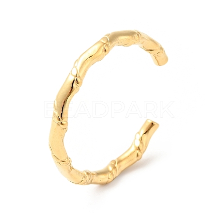 Ion Plating(IP) 304 Stainless Steel Bamboo Shape Open Cuff Ring for Men Women RJEW-I085-07G-1