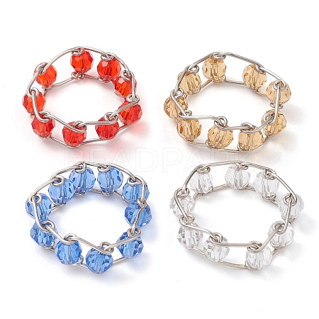 Round Glass Beaded Finger Rings RJEW-JR00679-1