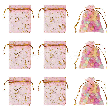30Pcs Gold Stamping Moon Star Organza Drawstring Gift Bags ABAG-TA0002-21G-1