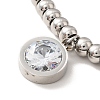 304 Stainless Steel Flat Round Charm Bracelet with Clear Cubic Zirconia BJEW-B057-03P-2