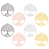  8Pcs 4 Colors Filigree Tree of Life Brass Pendants KK-NB0002-56-1