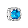 TINYSAND Rhodium Plated 925 Sterling Silver Charm Beads with Blue Zirconia for Bracelet TS-C-247-2