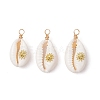 Copper Wire Wrapped Natural Cowrie Shell Pendants PALLOY-JF03554-06-1