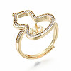 Brass Micro Pave Clear Cubic Zirconia Peg Bails Adjustable Finger Ring Settings KK-S356-173G-NF-4