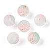 Frosted Baking Paint Crackle Glass Beads with Glitter Powder DGLA-T004-6mm-01F-1