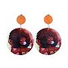 Dyed Printed Fashion Lady Wooden Dangle Stud Earrings EJEW-JE03221-04-1