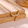 304 Stainless Steel Pave Clear Cubic Zirconia Angel Wings Pendant Necklaces for Women WG752E1-01-3