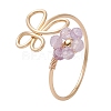 Flower Natural Peridot & Rainbow Moonstone & Amethyst & Blue Aventurine & Sunstone Finger Rings RJEW-JR00778-4