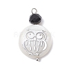 4Pcs 4 Styles Natural Shell & Black Glass Flat Round Pendants PALLOY-JF04290-2