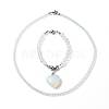 2Pcs 2 Style Opalite Heart Pendant Necklaces Set NJEW-JN04068-12
