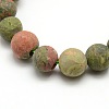Natural Frosted Unakite Round Bead Strands G-M064-8mm-06-2