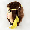 Woman's Dyed Feather Braided Suede Cord Headbands OHAR-R185-04-2