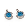 Trendy Original Color 304 Stainless Steel Faceted Grade A Rhinestone Flat Round Charms Pendants RB-N030-01K-1