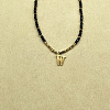 Stainless Steel Initial Pendant Faceted Round Natural Black Spinel Beaded Necklaces for Women ZD9259-23-1