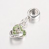 Heart Antique Silver Plated Alloy Rhinestone European Dangle Charms Large Hole Pendants MPDL-K014-M-2