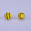 Printed Round with Stripe Pattern Silicone Focal Beads SI-JX0056A-140-1