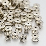 Iron Rhinestone Spacer Beads, Grade B, Rondelle, Straight Edge, Clear,  Golden, 7~8x3.5mm, Hole: 2mm 