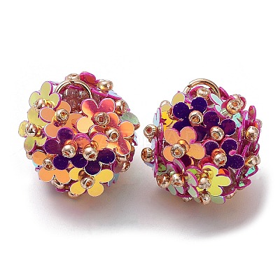 PVC Plastic Paillette with Glass Seed Beaded Pendants FIND-G058-01B-1