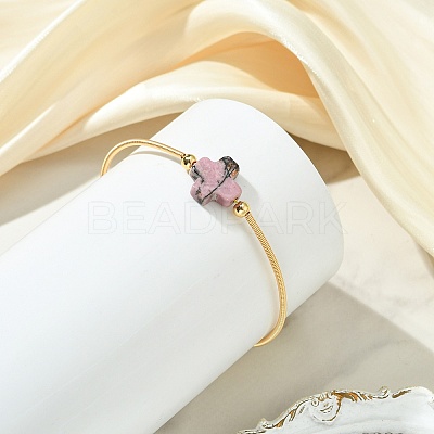 Natural Gemstone & Freshwater Pearl Beaded Copper French Wired Cuff Bangles for Women BJEW-JB13983-1