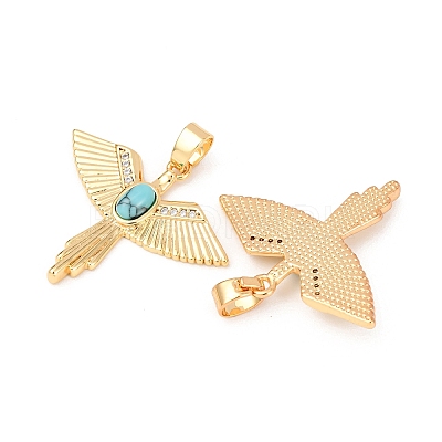 Brass Micro Pave Cubic Zirconia with Synthetic Turquoise Pendants KK-G543-13G-02-1
