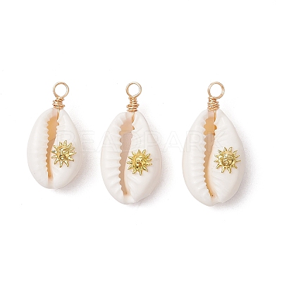 Copper Wire Wrapped Natural Cowrie Shell Pendants PALLOY-JF03554-06-1