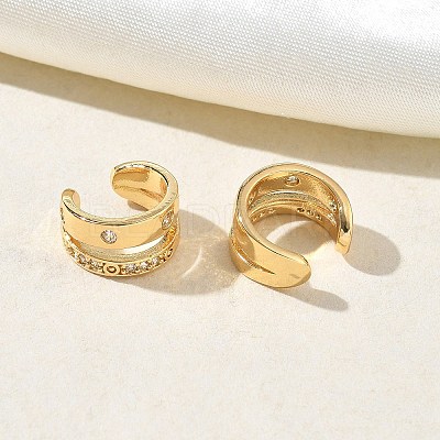Two-layer C-Shaped Brass Micro Pave Clear Cubic Zirconia Cuff Earrings LS-EJEW-L316-01G-04-1