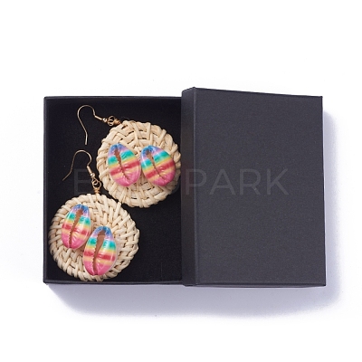 Handmade Reed Cane/Rattan Woven Dangle Earrings EJEW-JE04038-03-1