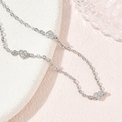 Brass Micro Pave Clear Cubic Zirconia Heart Link Chain Bracelets KK-CBA6980-23P-1