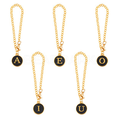 5Pcs 5 Style Flat Round with Letter Alloy Enamel Wine Glass Charms HJEW-TA0001-18-1
