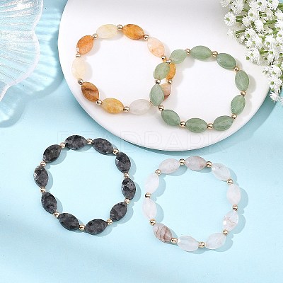 Horse Eye Natural Larvikite/Hematoid Quartz/Green Aventurine & Electroplate Non-magnetic Synthetic Hematite Beads Stretch Bracelets for Women BJEW-JB14076-1