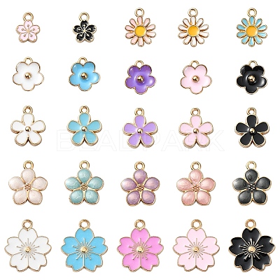 25Pcs 25 Styles Light Gold Plated Alloy Enamel Pendants ENAM-YW0004-33-1