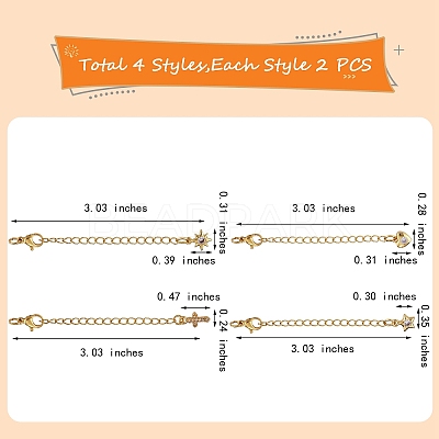 8Pcs 4 Style Brass Micro Pave Cubic Zirconia Chain Extender KK-SZ0005-61-1