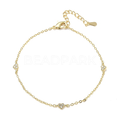 Brass Micro Pave Clear Cubic Zirconia Heart Link Chain Bracelets KK-CBA6980-23G-1