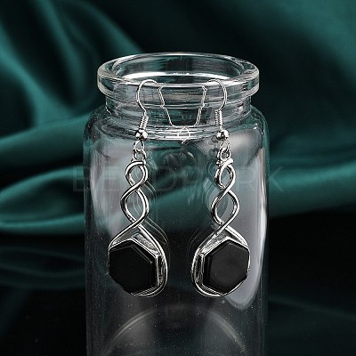 Hexagon Natural Obsidian Dangle Earrings EJEW-K298-01P-08-1