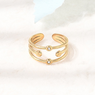 304 Stainless Steel Rhinestone Cuff Open Rings RB-CBAE630-01G-B-1