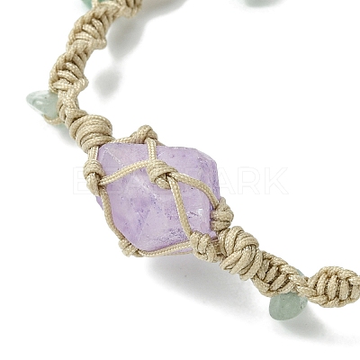 Dyed Natural Quartz Crystal & Green Aventurine Chips Braided Bead Bracelet BJEW-TA00351-1