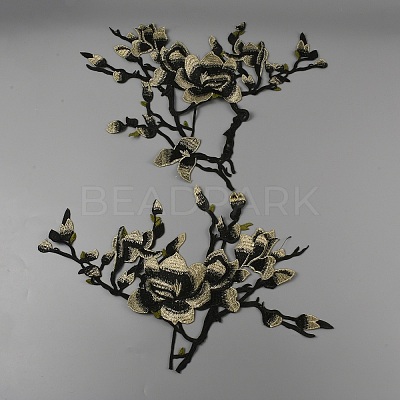 Flower & Branch Pattern Polyester Fabrics Computerized Embroidery Cloth Sew on Appliques PATC-WH0009-05C-1