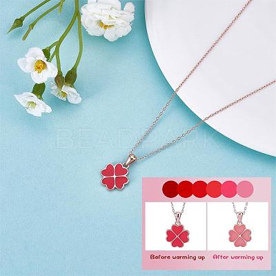 Four Leaf Clover Pendant Necklace Sterling 925 Silver Lucky Four Leaf Clover Necklace Adjustable Temperature-sensitive Color Changing Pendant Necklaces Jewelry Gift for Women JN1087A-1