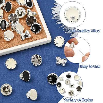 40Pcs 10 Styles 1-Hole Alloy Shank Buttons BUTT-CJ0001-07-1