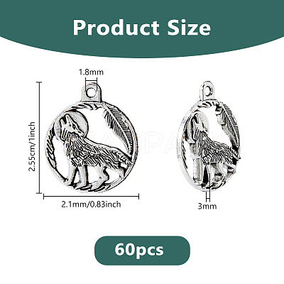 60Pcs Tibetan Style Alloy Howling Wolf Pendants FIND-DC0007-25-1