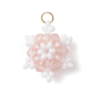 Glass Seed Beaded Snowflake Pendants PALLOY-MZ00815-02-1